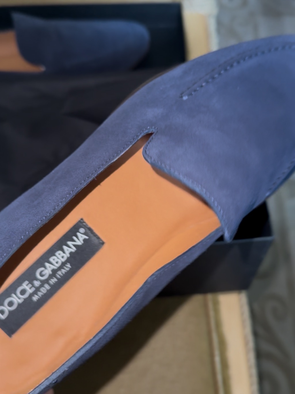 Dolce & Gabbana Men's Navy Suede Slip-On Loafers Size 8